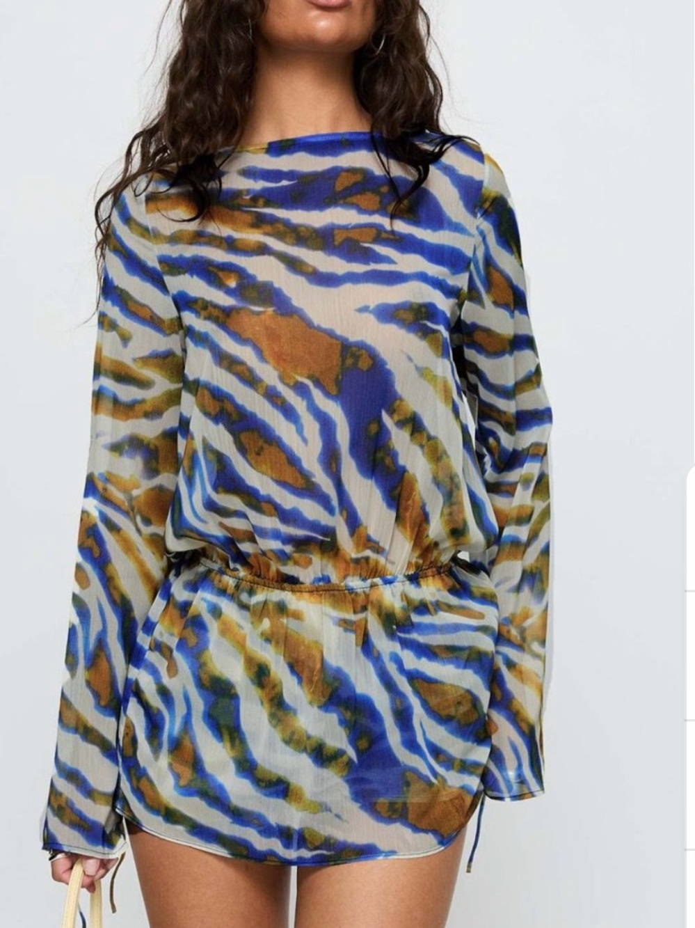 Princess Polly Blue and Brown Abstract Stripe Tunic romper